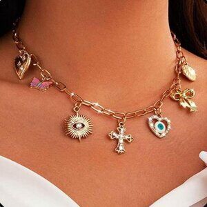 Boho Choker Necklace Evil Eye Gold Chokers for Women